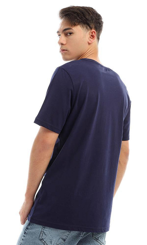 95129 Graphic Print Slip On Round Neck Tee - Navy Blue - Ravin 