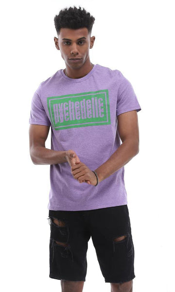 95136 Heather Light Purple Cotton T-Shirt With Front Print - Ravin 