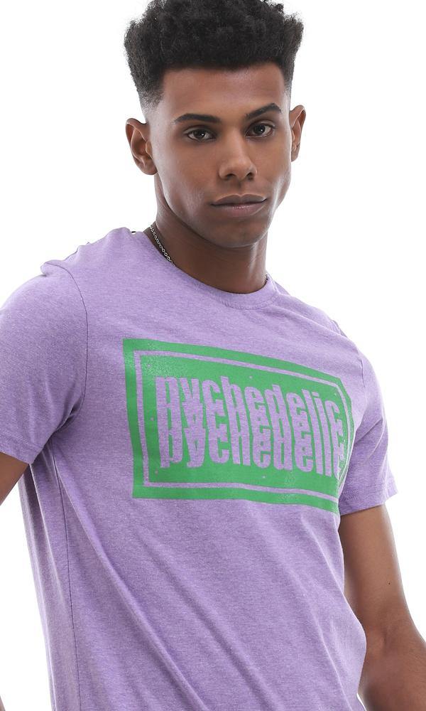 95136 Heather Light Purple Cotton T-Shirt With Front Print - Ravin 