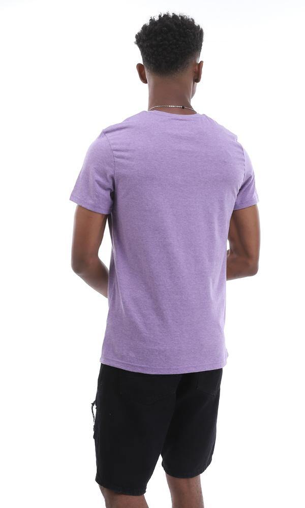 95136 Heather Light Purple Cotton T-Shirt With Front Print - Ravin 