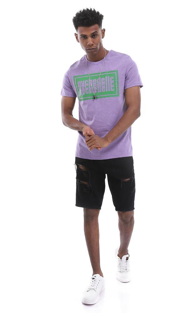 95136 Heather Light Purple Cotton T-Shirt With Front Print - Ravin 