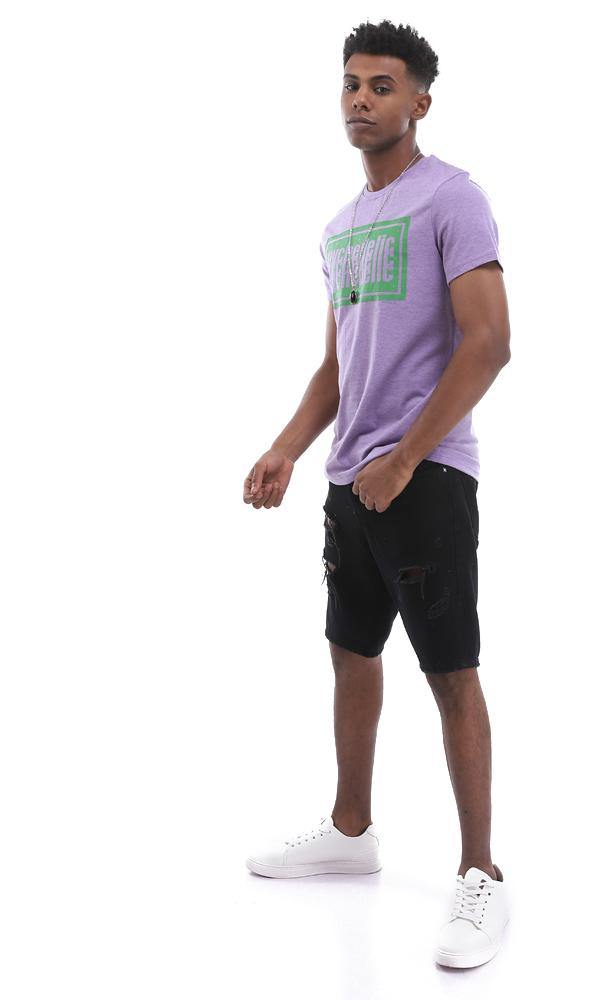 95136 Heather Light Purple Cotton T-Shirt With Front Print - Ravin 