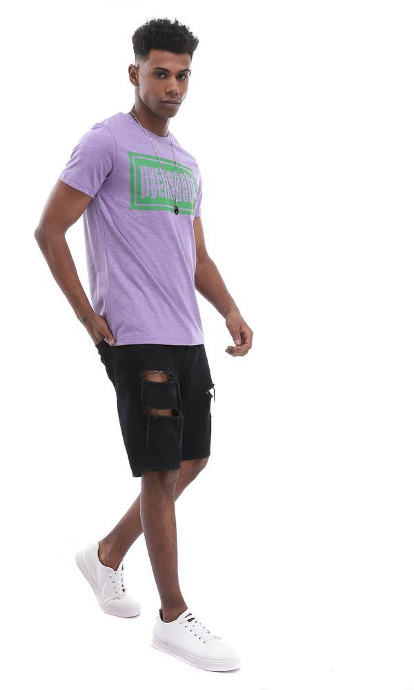 95136 Heather Light Purple Cotton T-Shirt With Front Print - Ravin 