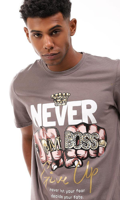 95138 Cotton Tee With Trendy Front Print - Dark Grey - Ravin 