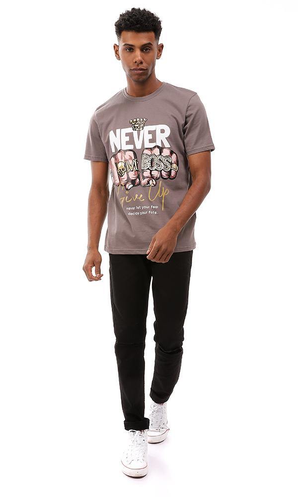 95138 Cotton Tee With Trendy Front Print - Dark Grey - Ravin 