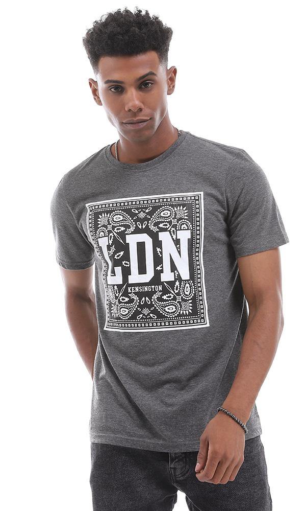 95144 Front Squared Printing Heather Dark Grey T-shirt - Ravin 