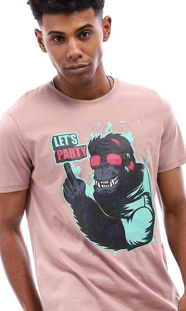 95150 "Let's Party" Printed Cotton T-Shirt - Dark Nude - Ravin 