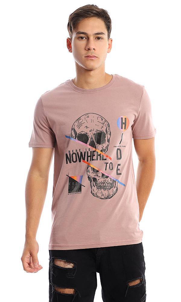 95160 Printed Skull Dark Nude Casual Cotton Tee - Ravin 