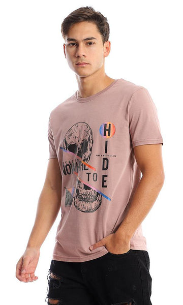 95160 Printed Skull Dark Nude Casual Cotton Tee - Ravin 