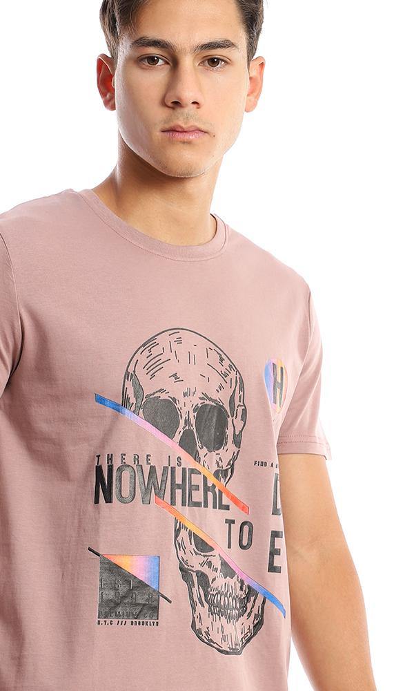 95160 Printed Skull Dark Nude Casual Cotton Tee - Ravin 