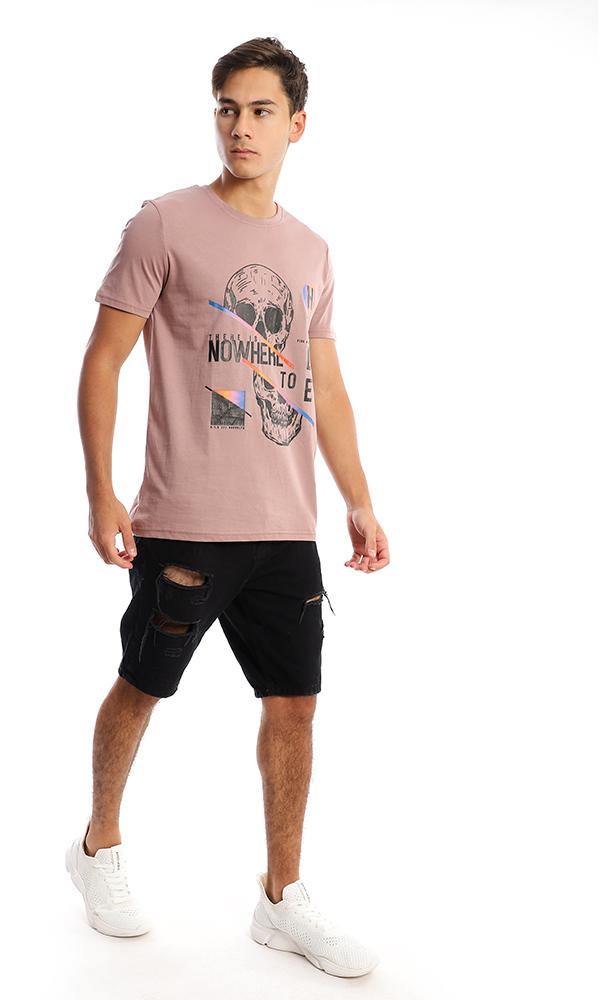 95160 Printed Skull Dark Nude Casual Cotton Tee - Ravin 
