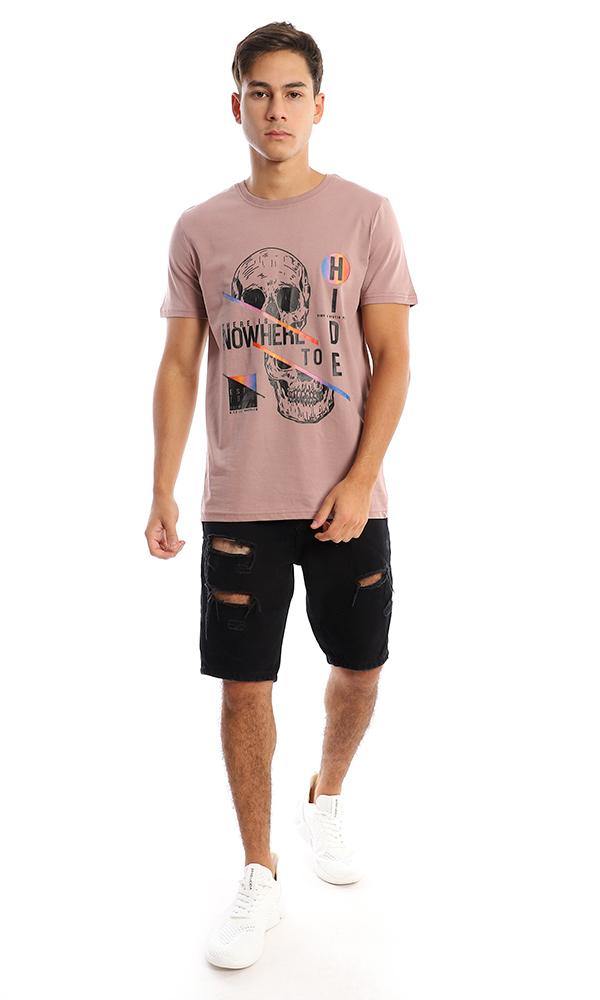 95160 Printed Skull Dark Nude Casual Cotton Tee - Ravin 