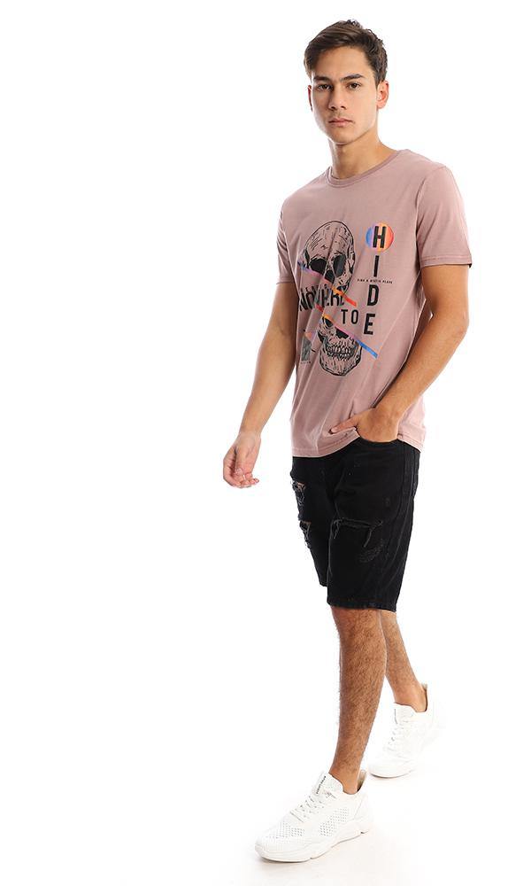 95160 Printed Skull Dark Nude Casual Cotton Tee - Ravin 