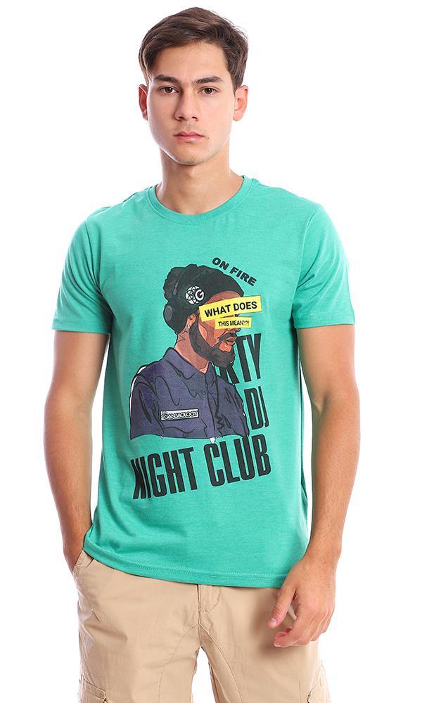 95163 Short Sleeves Green Crew Neck Printed Tee - Ravin 