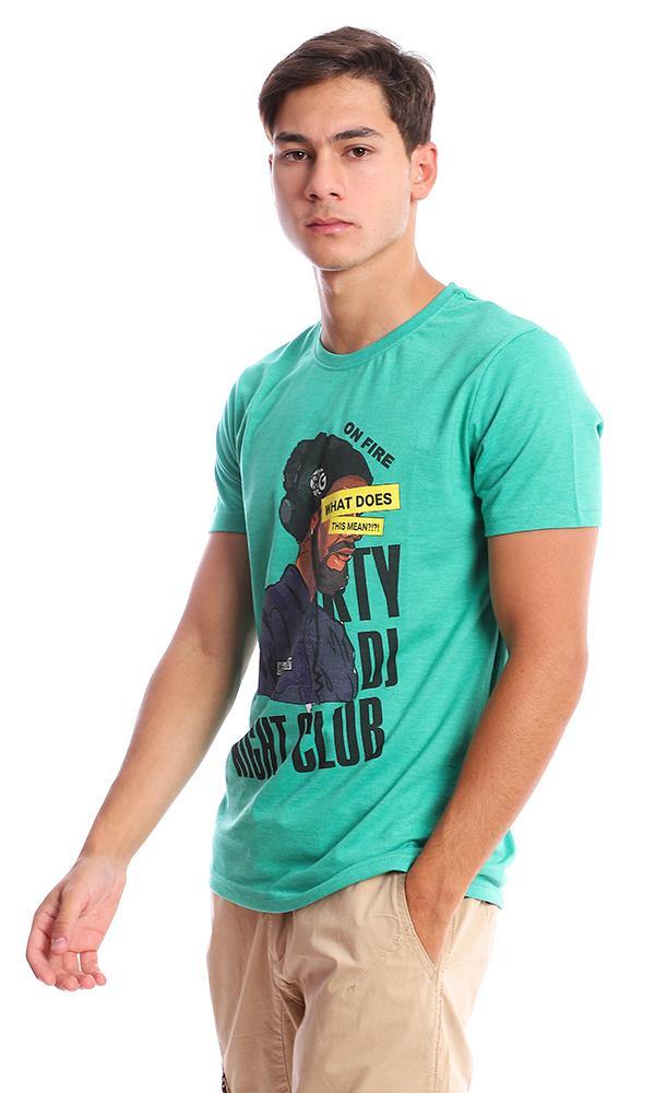 95163 Short Sleeves Green Crew Neck Printed Tee - Ravin 