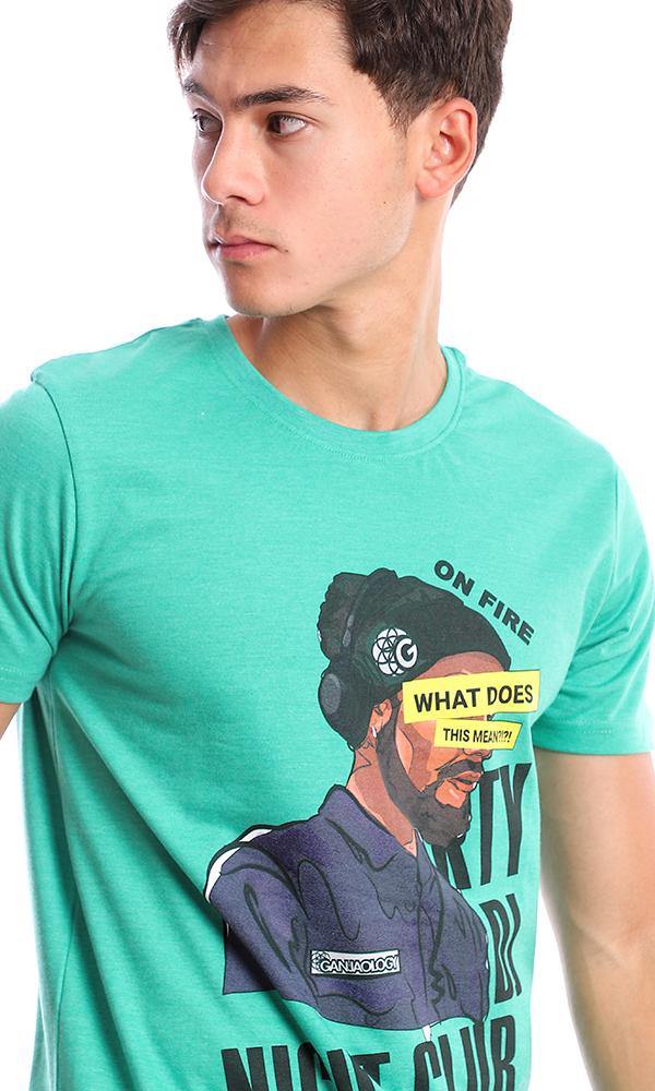 95163 Short Sleeves Green Crew Neck Printed Tee - Ravin 