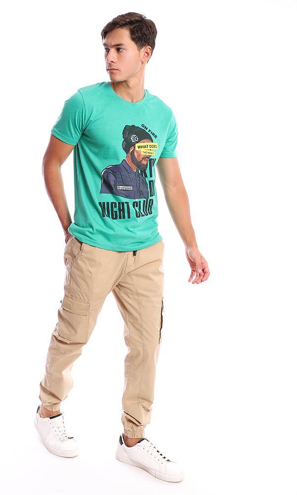 95163 Short Sleeves Green Crew Neck Printed Tee - Ravin 