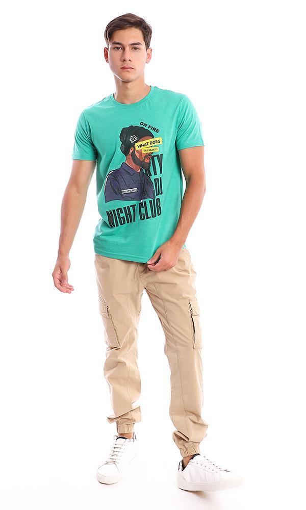 95163 Short Sleeves Green Crew Neck Printed Tee - Ravin 