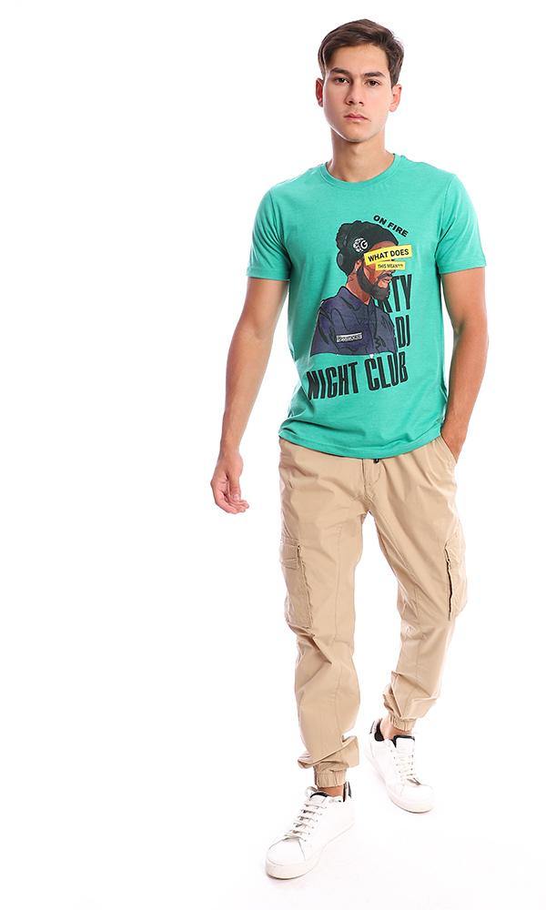 95163 Short Sleeves Green Crew Neck Printed Tee - Ravin 