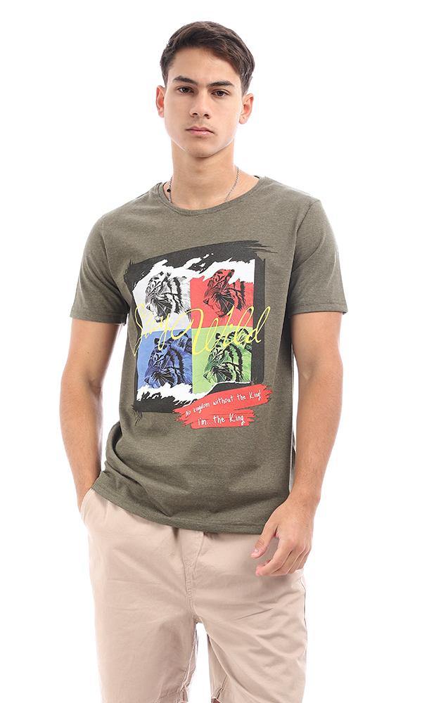 95164 Heather Dark Olive "Stay Wild" Cotton Tee - Ravin 