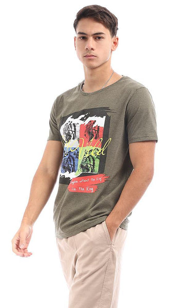 95164 Heather Dark Olive "Stay Wild" Cotton Tee - Ravin 