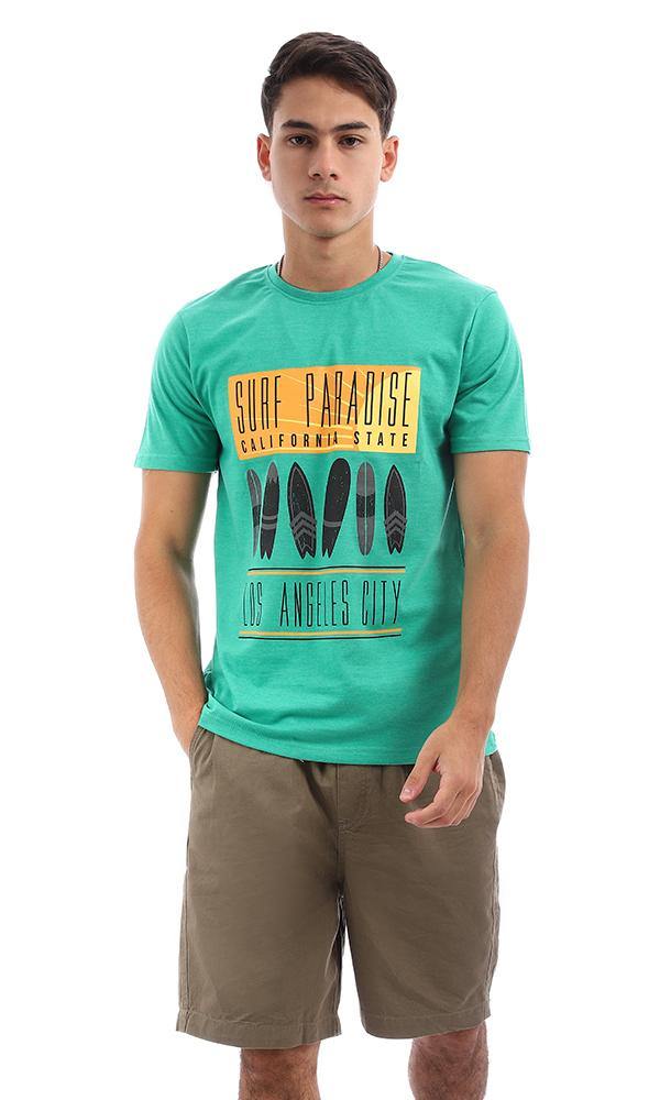 95167 Green Short Sleeves Printed "Surf Paradise" Tee - Ravin 