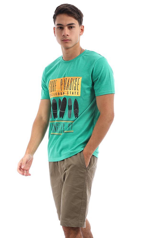 95167 Green Short Sleeves Printed "Surf Paradise" Tee - Ravin 