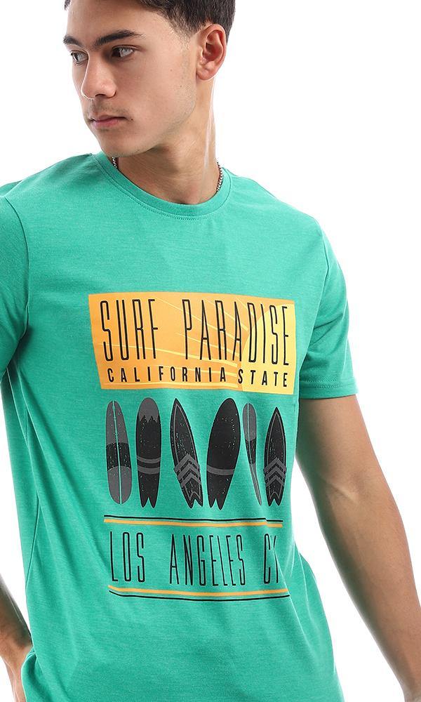 95167 Green Short Sleeves Printed "Surf Paradise" Tee - Ravin 