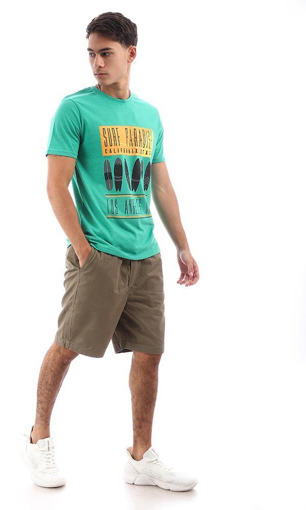 95167 Green Short Sleeves Printed "Surf Paradise" Tee - Ravin 