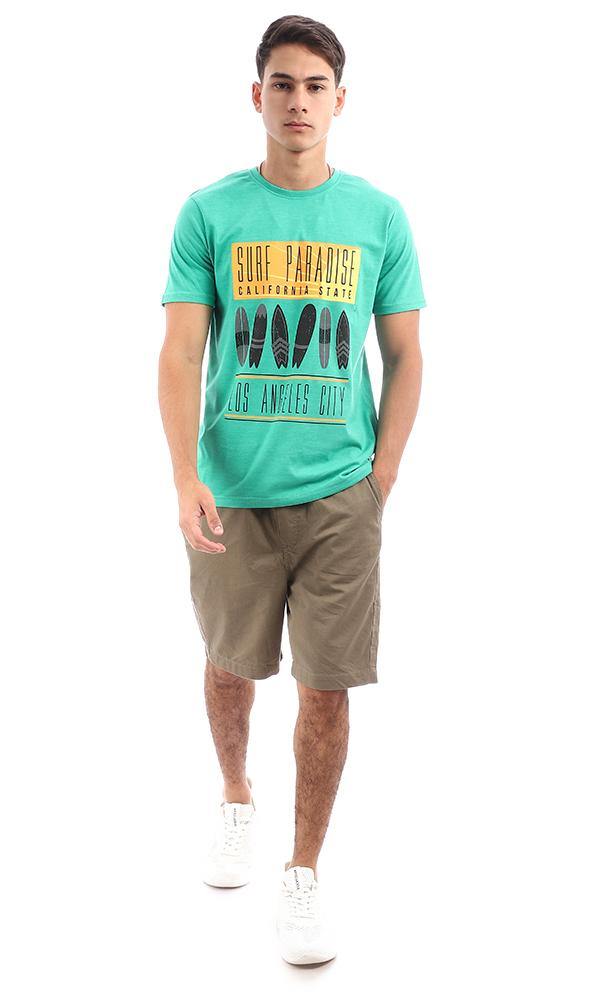 95167 Green Short Sleeves Printed "Surf Paradise" Tee - Ravin 