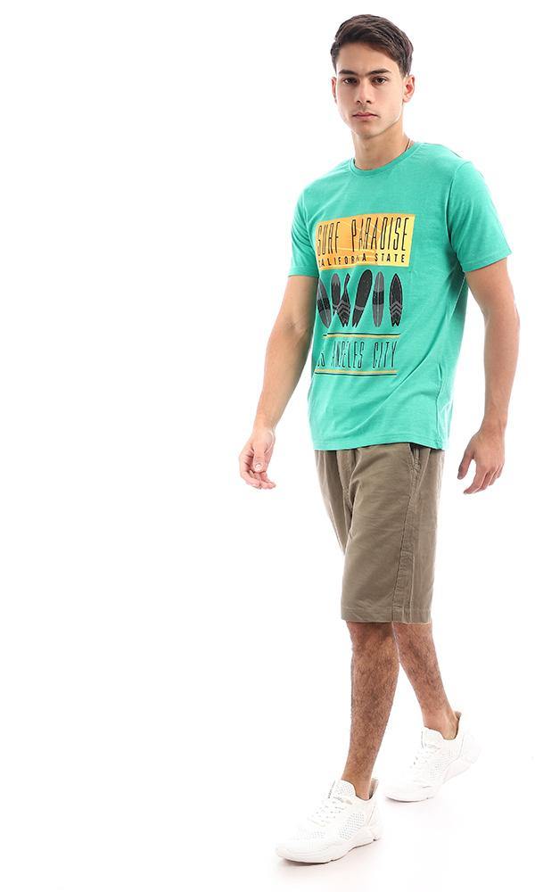 95167 Green Short Sleeves Printed "Surf Paradise" Tee - Ravin 