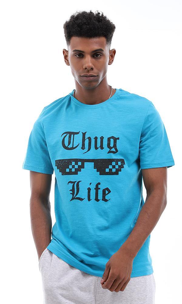 95168  Thug Life Printed Heather Turquoise Summer T-shirt - Ravin 