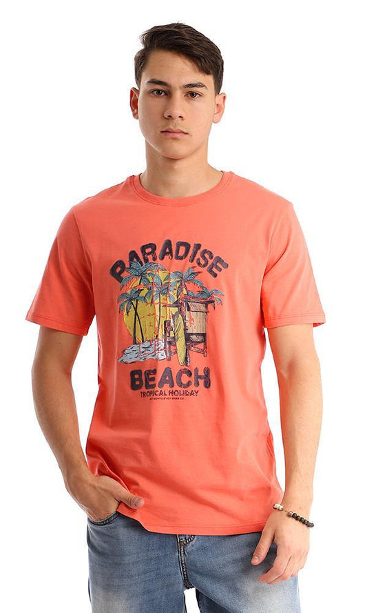 95173 Printed Paradise Beach Coral Casual Tee - Ravin 