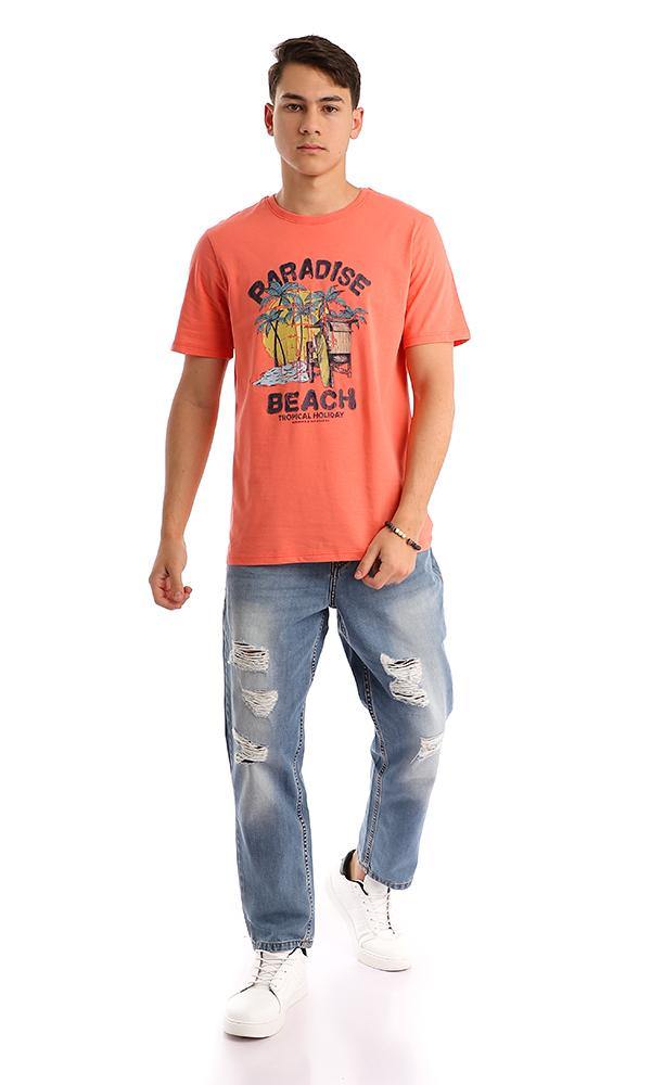 95173 Printed Paradise Beach Coral Casual Tee - Ravin 