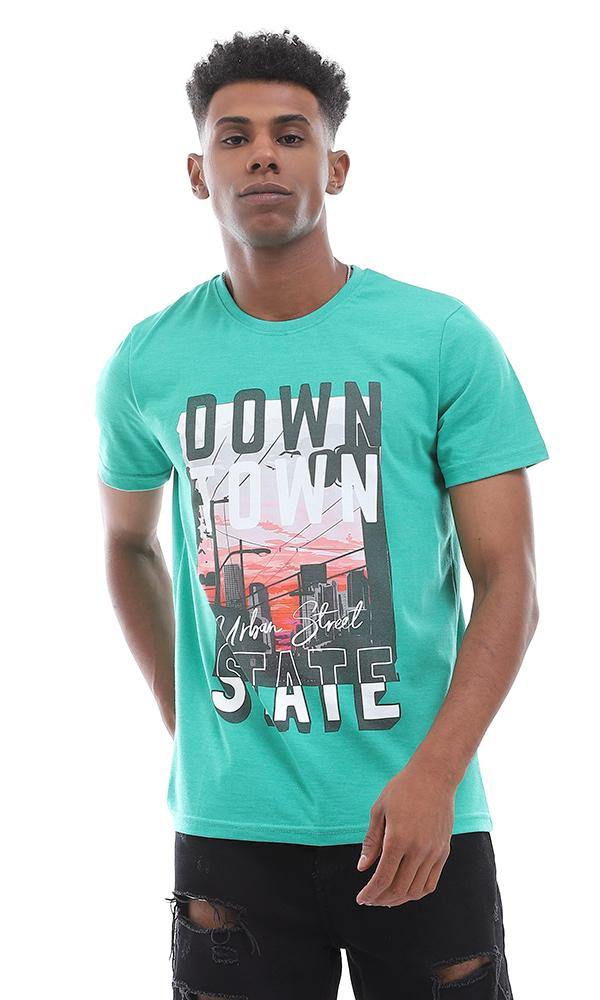 95177 Printed Round Casual Green Soft T-shirt - Ravin 