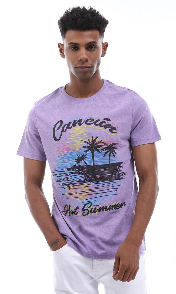 95179 Front Summer Printing Heather Light Purple T-shirt - Ravin 