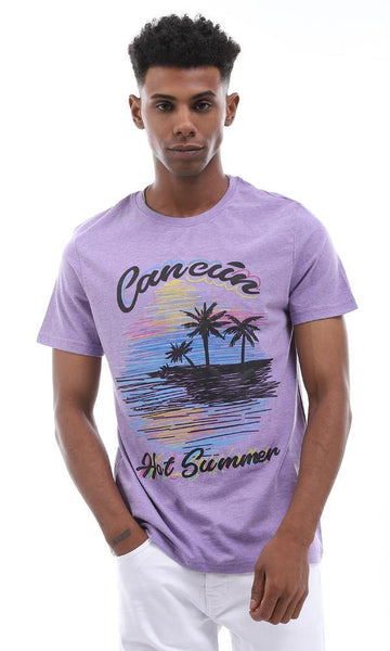 95179 Front Summer Printing Heather Light Purple T-shirt - Ravin 