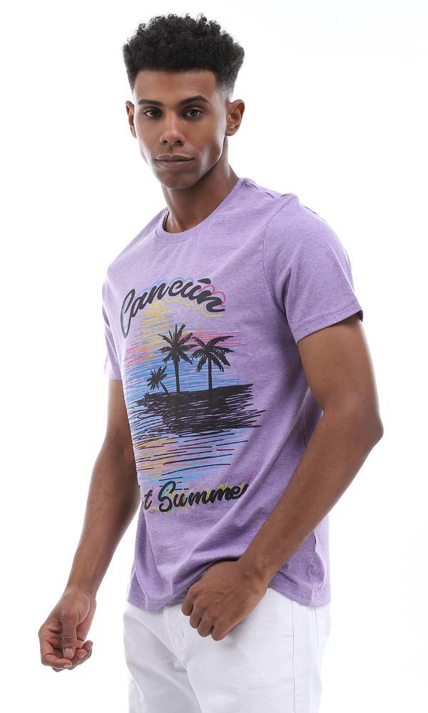 95179 Front Summer Printing Heather Light Purple T-shirt - Ravin 