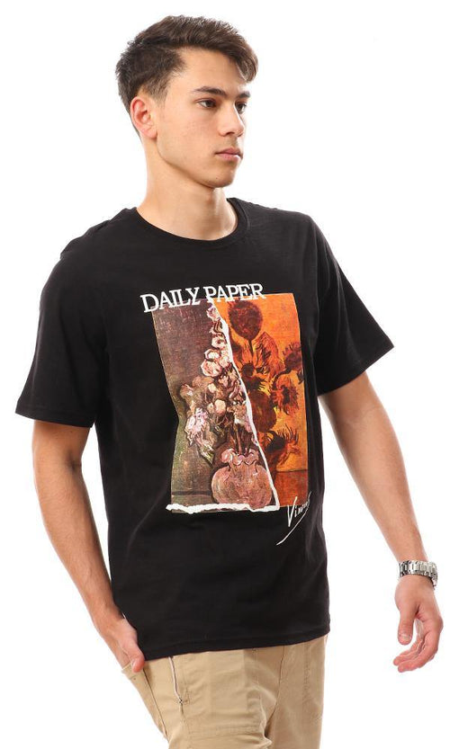 95184 Printed Summer Cotton T-Shirt - Black - Ravin 