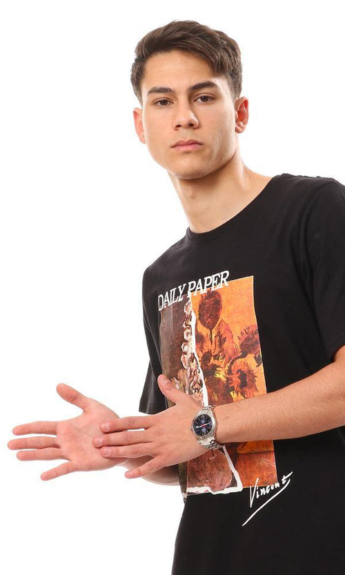 95184 Printed Summer Cotton T-Shirt - Black - Ravin 