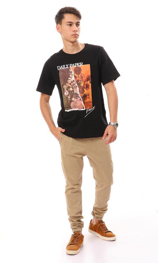 95184 Printed Summer Cotton T-Shirt - Black - Ravin 