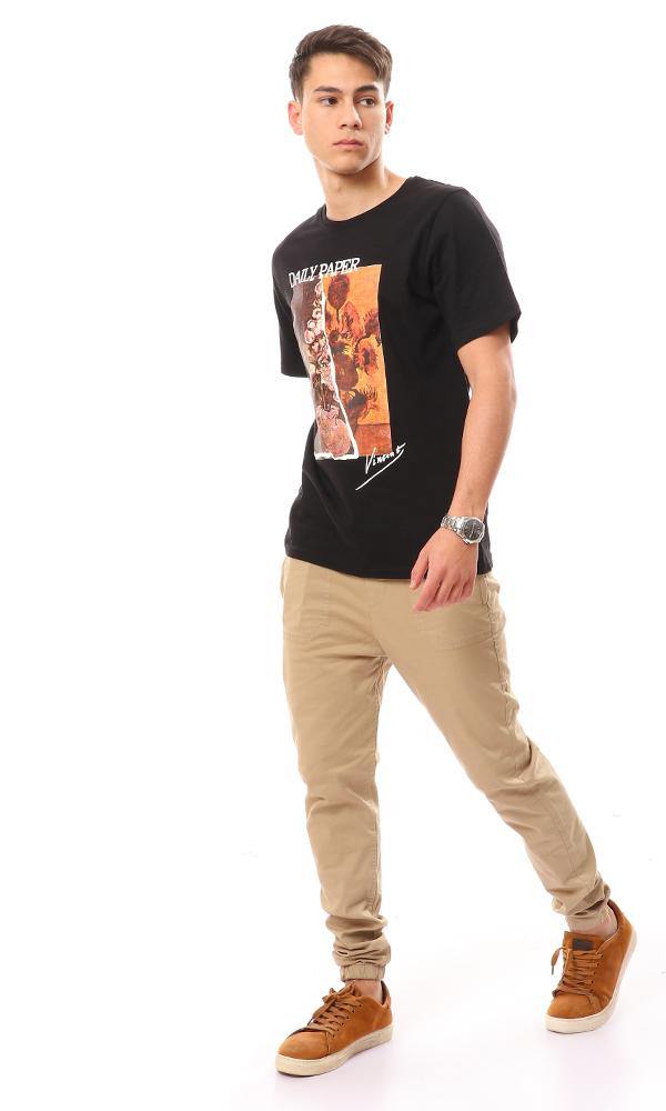 95184 Printed Summer Cotton T-Shirt - Black - Ravin 