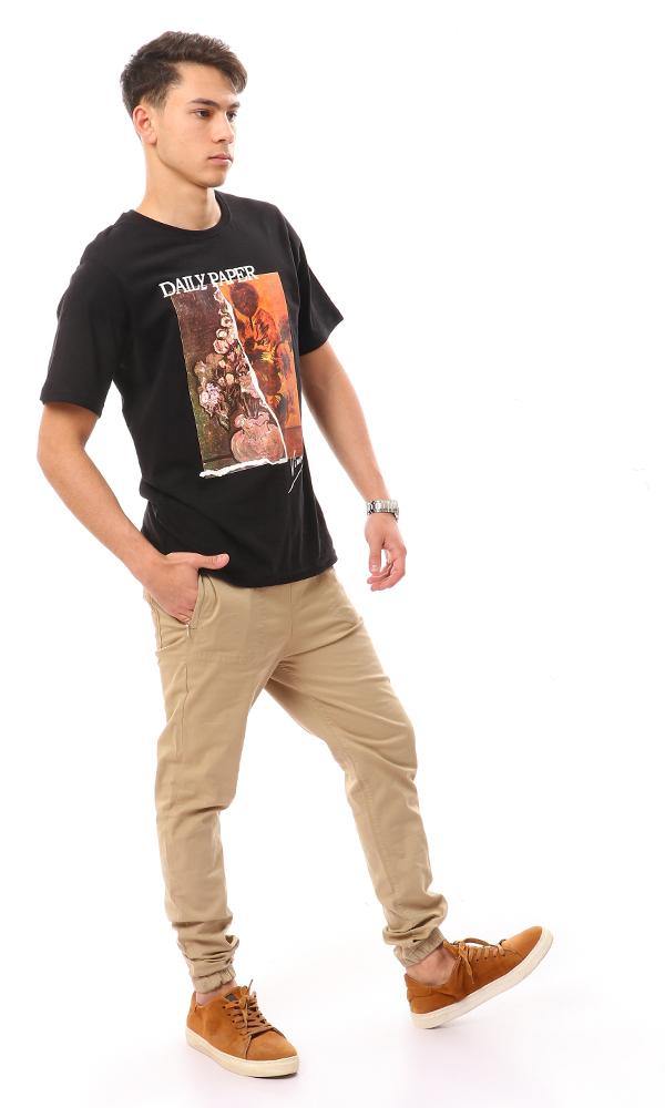 95184 Printed Summer Cotton T-Shirt - Black - Ravin 