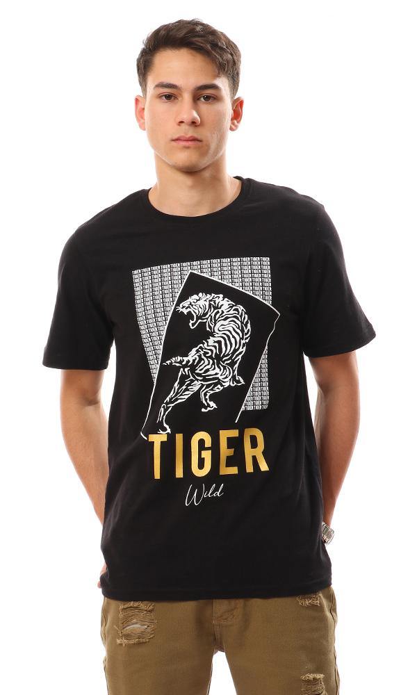 95186 Printed "Tiger" Trendy Cotton T-Shirt - Black - Ravin 