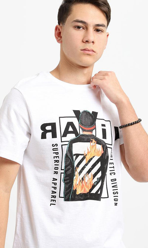 95193 Short Sleeves White Printed Round Neck Tee - Ravin 