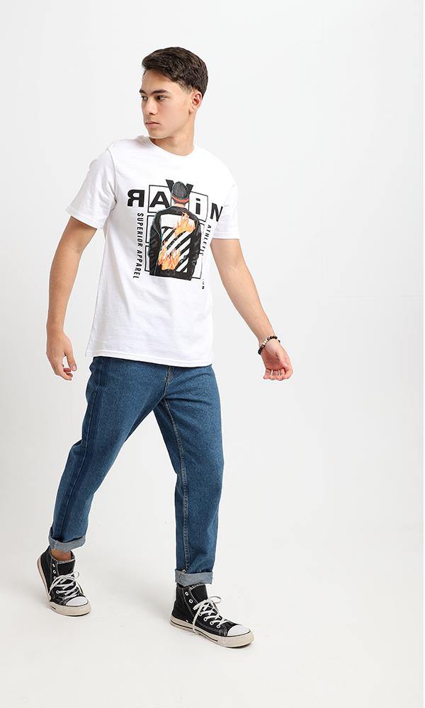 95193 Short Sleeves White Printed Round Neck Tee - Ravin 