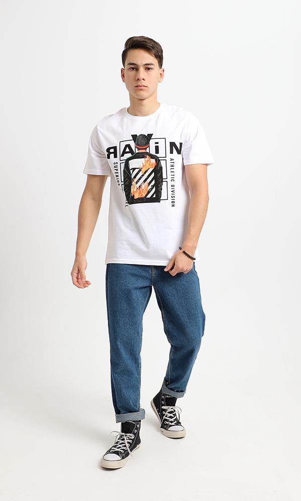 95193 Short Sleeves White Printed Round Neck Tee - Ravin 