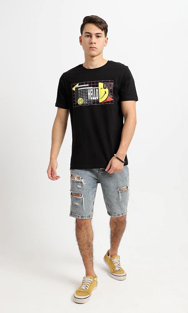 95216 Short Sleeves Black Printed Summer Tee - Ravin 