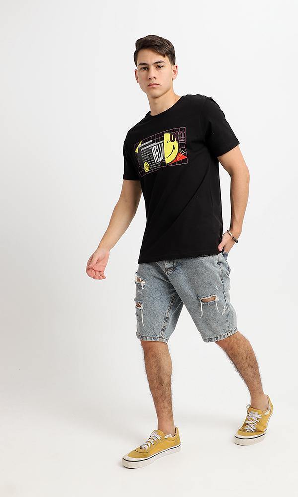 95216 Short Sleeves Black Printed Summer Tee - Ravin 