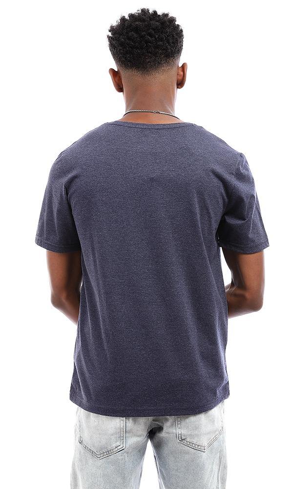 95220 Round Neck Cotton T-Shirt With Half Sleeves - Navy Blue - Ravin 